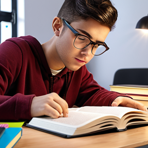 **A student intensely studying energy management concepts, surrounded by textbooks and online resources. Focus on a positive and motivated attitude.**