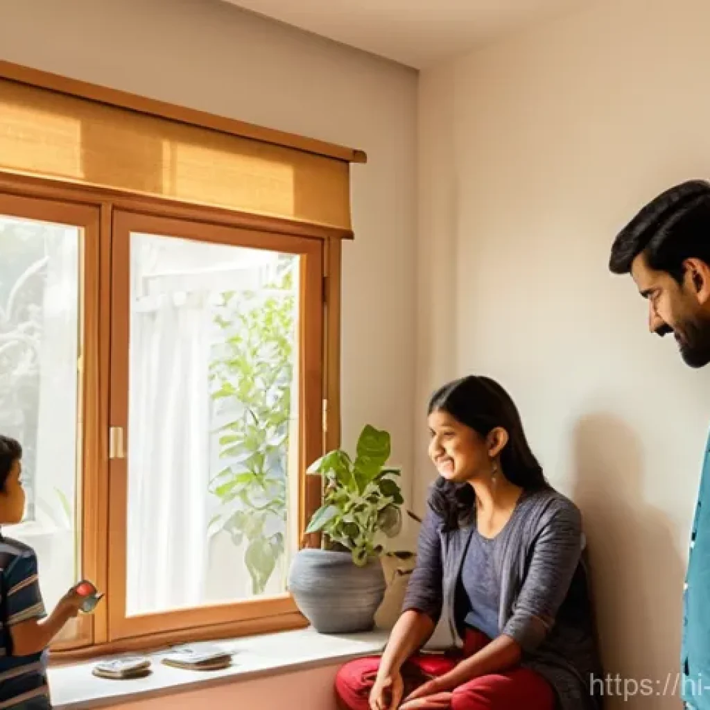 에너지 절약 기술의 경제적 효과 - **Prompt:** A cozy, brightly lit living room in a modern Indian home during the daytime. A family, i...