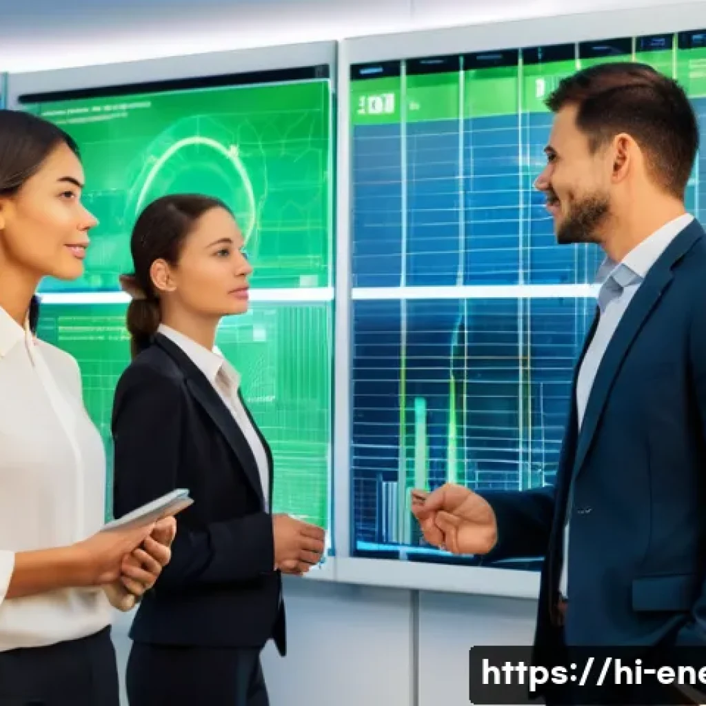 에너지관리 직업군 연봉 협상 팁 - **Prompt 1: Confident Energy Professional Presenting Innovations**
    "A diverse group of three pro...