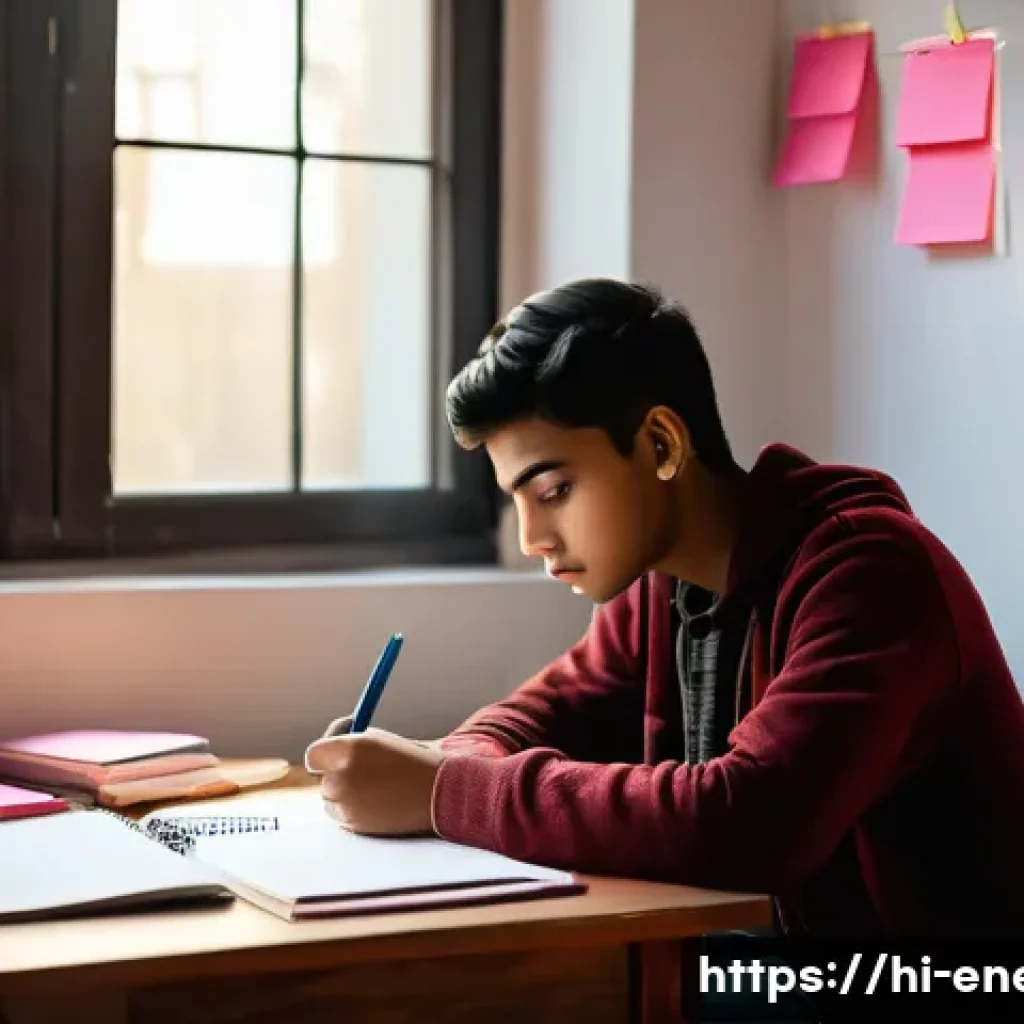 에너지관리 자격증 공부 일정 계획법 - A young Indian student sitting at a wooden study desk in a bright, cozy room with morning sunlight s...