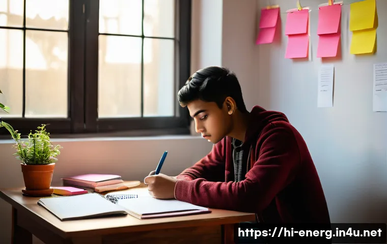 에너지관리 자격증 공부 일정 계획법 - A young Indian student sitting at a wooden study desk in a bright, cozy room with morning sunlight s...