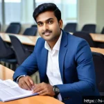 Home 22 에너지관리 자격증 난이도 평가 - A professional Indian male candidate sitting in a modern exam hall focused on an Energy Management C...