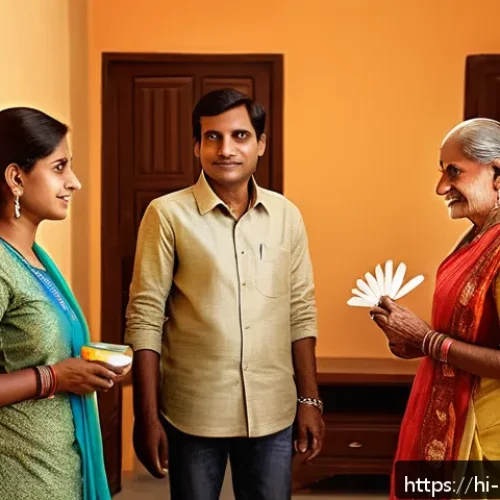 Home 32 에너지 절약 캠페인 사례 분석 - A vibrant family scene in a modern Indian household practicing energy-saving habits: members turning...